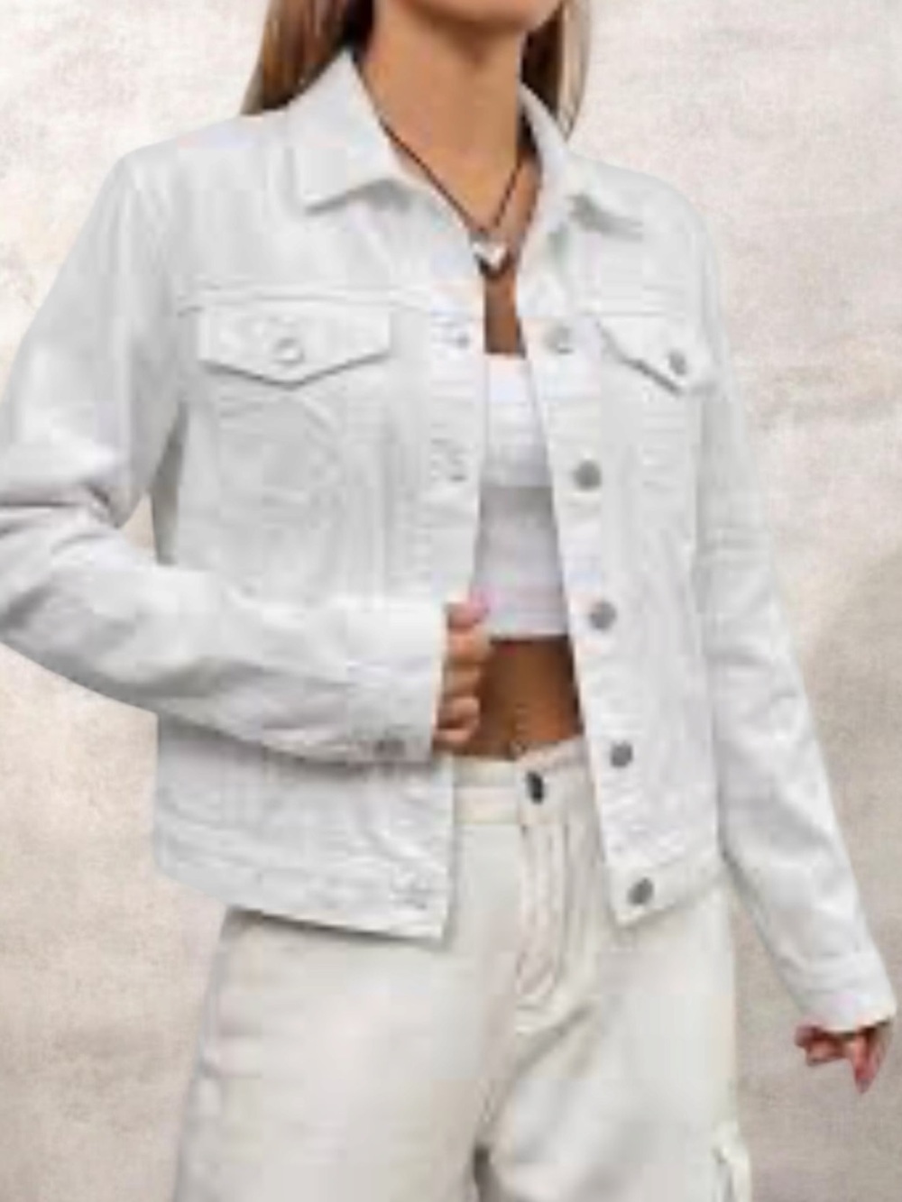 Nine West White denim jacket with Black Branded Tag lite discoloration neckline